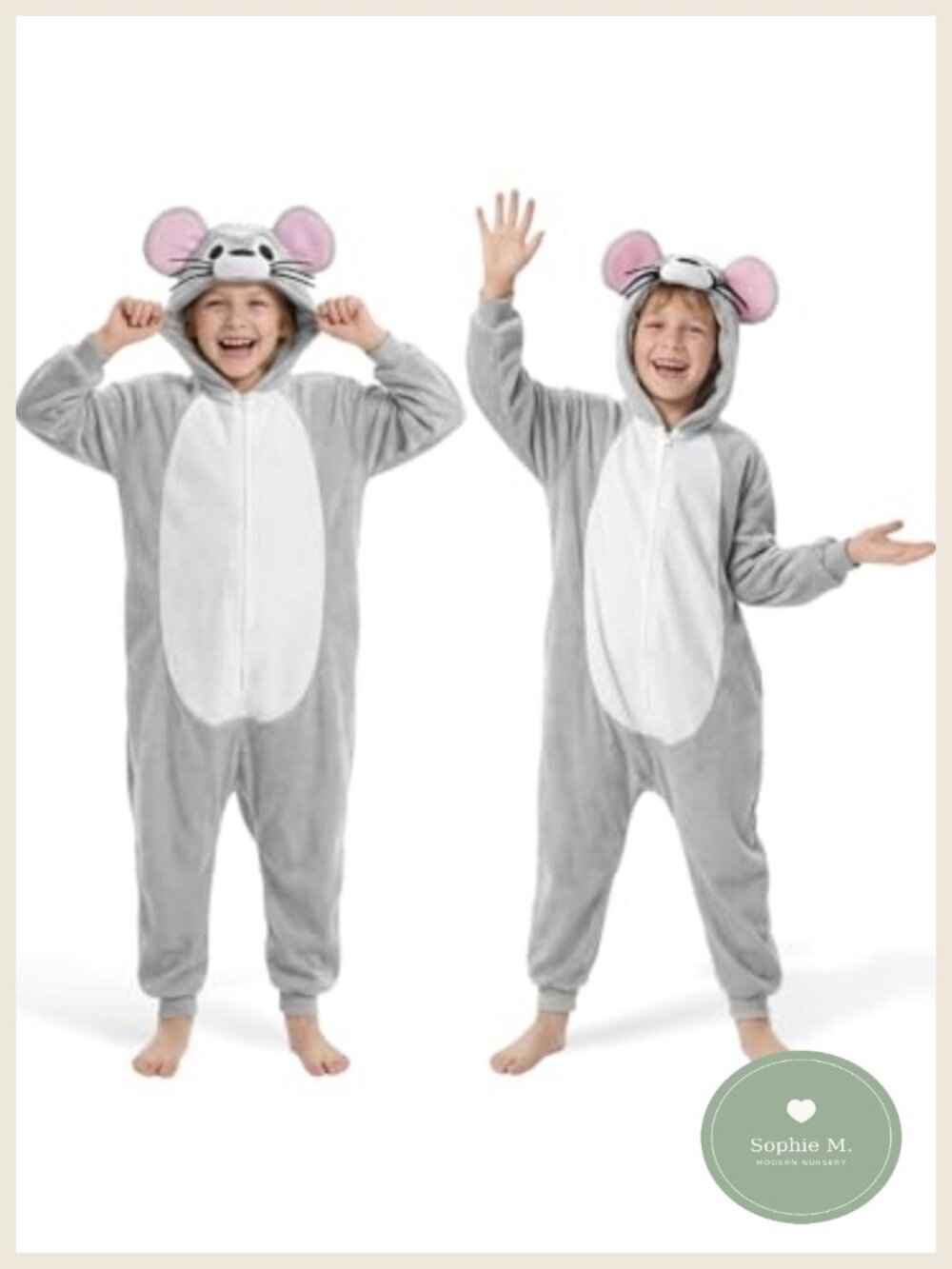 Kids Mouse Costume 3D Hooded Velvety Jumpsuit Halloween Party Set